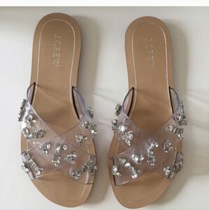 J. Crew Silver Sandals with Crystal Embellishments